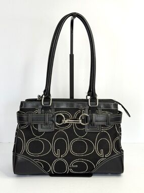 Black Patterned Tote Handbag G Signature Shoulder Bag